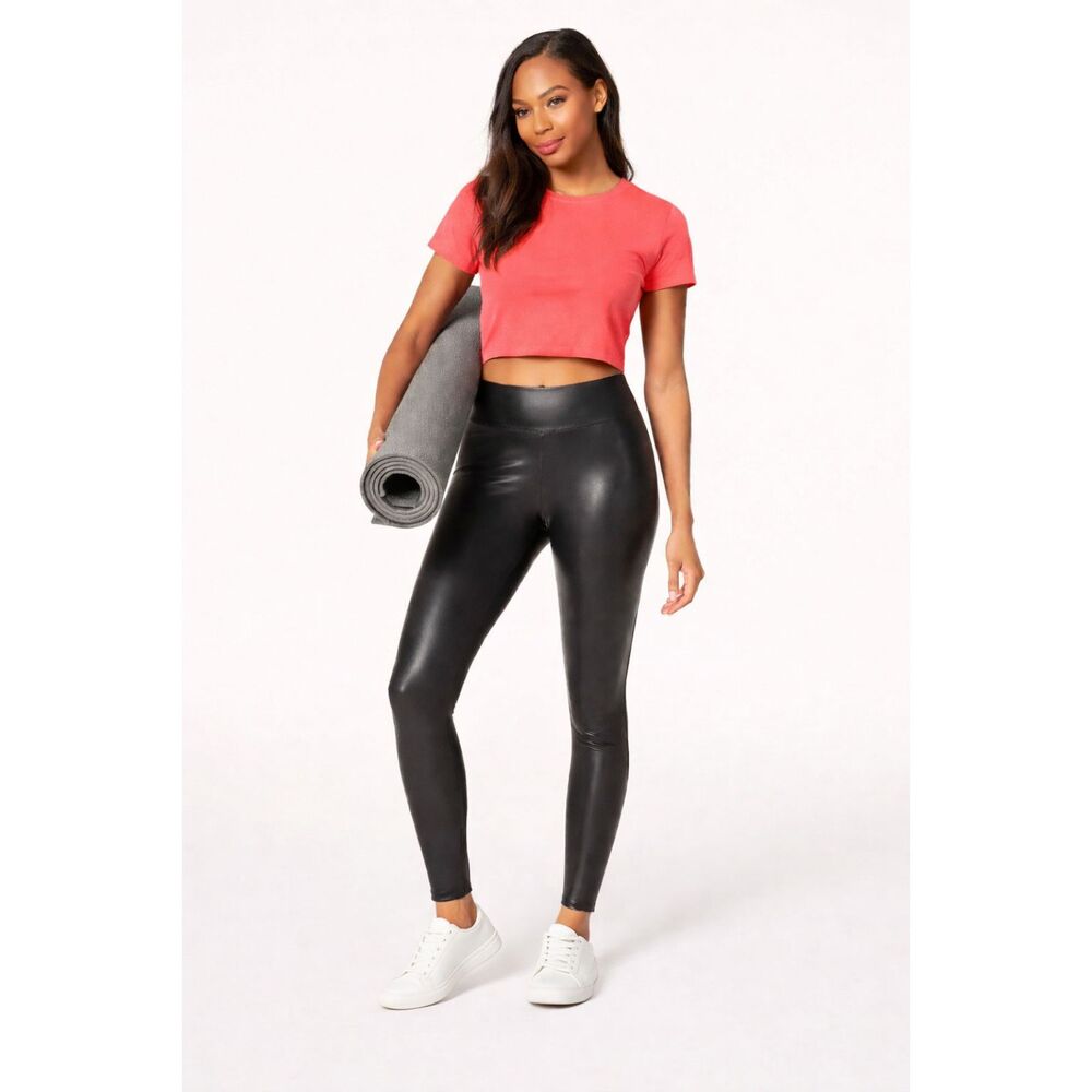 Spanx Faux Leather Leggings Size S Black High Rise Shaping Moto Coated Skinny